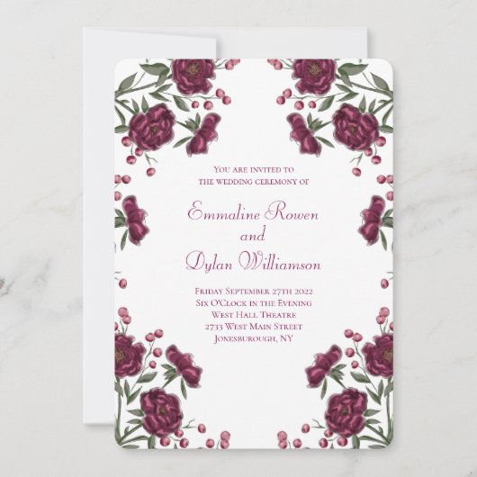 Maroon Rose Wedding Kaart (Voorkant)