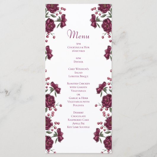 Maroon Rose Wedding Menus Menu (Voorkant)