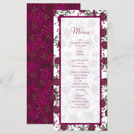 Maroon Rose Wedding Menus Menu (Voorkant / Achterkant)