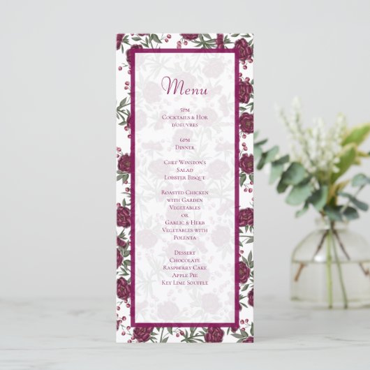 Maroon Rose Wedding Menus Menu (Staand voorkant)