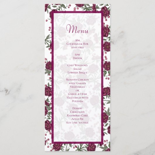 Maroon Rose Wedding Menus Menu (Voorkant)