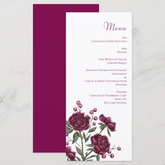Maroon Rose Wedding Menus Menu (Voorkant / Achterkant)