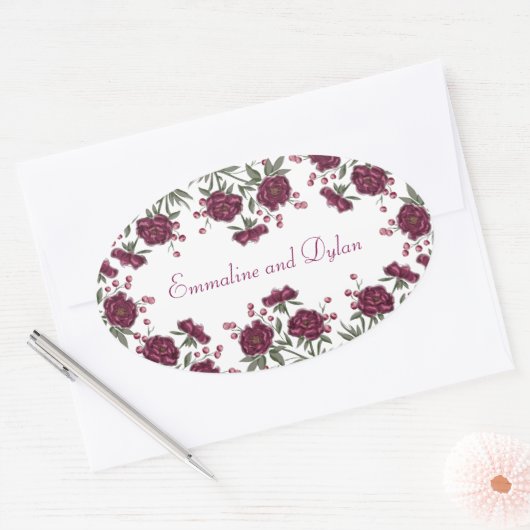 Maroon Rose Wedding Ovale Sticker (Envelop)