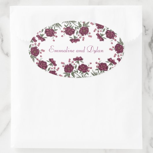 Maroon Rose Wedding Ovale Sticker (Tas)