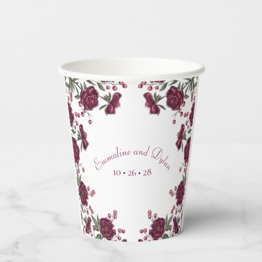 Maroon Rose Wedding Papieren Bekers (Achterkant)