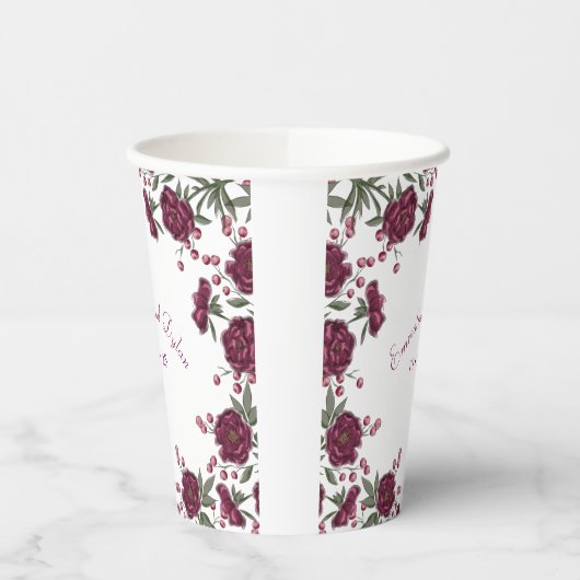 Maroon Rose Wedding Papieren Bekers (Links)
