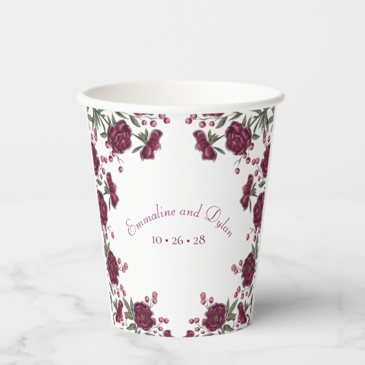 Maroon Rose Wedding Papieren Bekers (Voorkant)