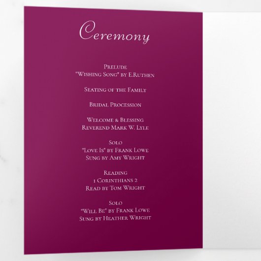 Maroon Rose Wedding Programs Drieluik Programma (Binnenzijde eerst)