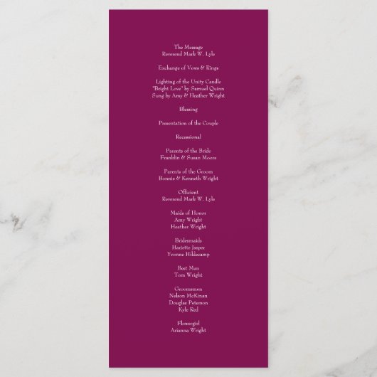 Maroon Rose Wedding Programs Menu (Achterkant)