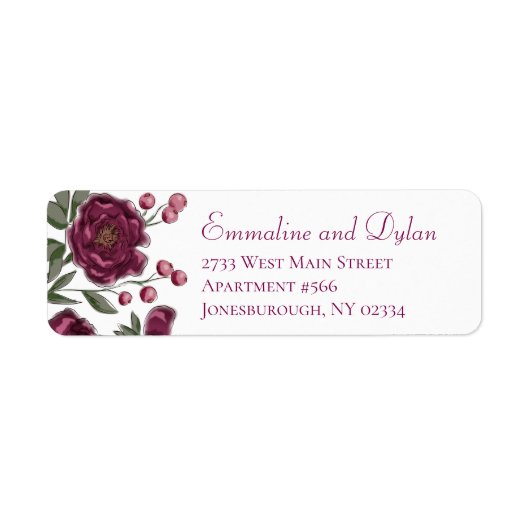 Maroon Rose Wedding Return Address Labels (Voorkant)