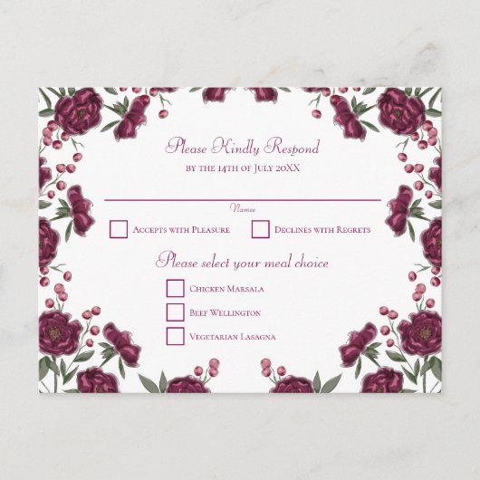 Maroon Rose Wedding RSVP Feestdagenkaart (Voorkant)