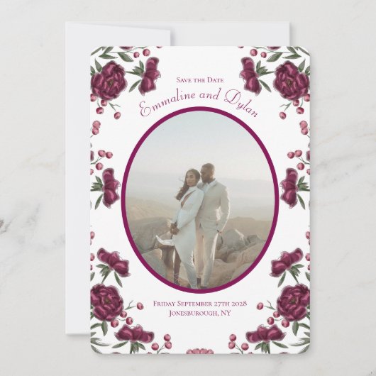 Maroon Rose Wedding Save the Date Kaart (Voorkant)