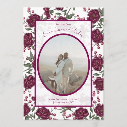 Maroon Rose Wedding Save the Date Kaart (Voorkant)