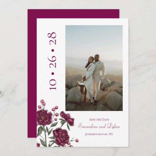 Maroon Rose Wedding Save the Date Kaart (Voorkant / Achterkant)