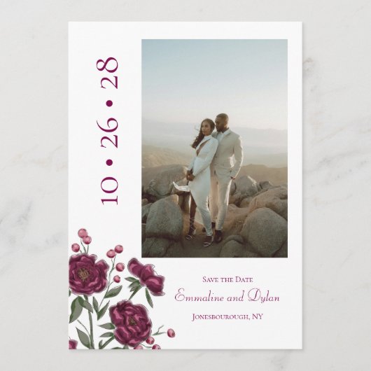 Maroon Rose Wedding Save the Date Kaart (Voorkant)