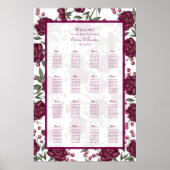 Maroon Rose Wedding Seating Chart Poster (Voorkant)