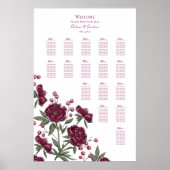 Maroon Rose Wedding Seating Chart Poster (Voorkant)