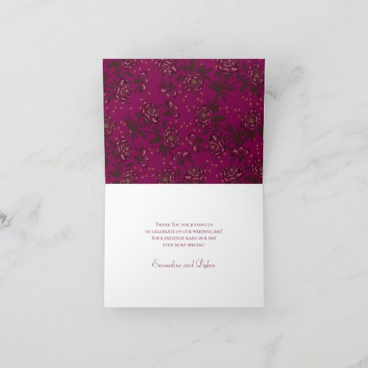 Maroon Rose Wedding Thank You Cards (Binnen)