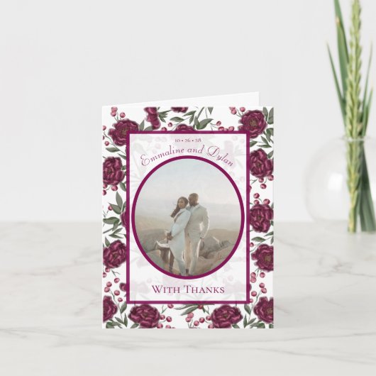 Maroon Rose Wedding Thank You Cards Photo (Voorkant)