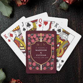 Maroon Royal Sword Shield Wedding Favoriet Pokerkaarten