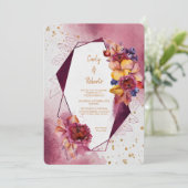 Maroon Roze Bloemen Modern Geometrisch Lijst Weddi Kaart (Staand voorkant)