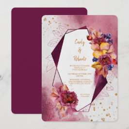 Maroon Roze Bloemen Modern Geometrisch Lijst Weddi Kaart