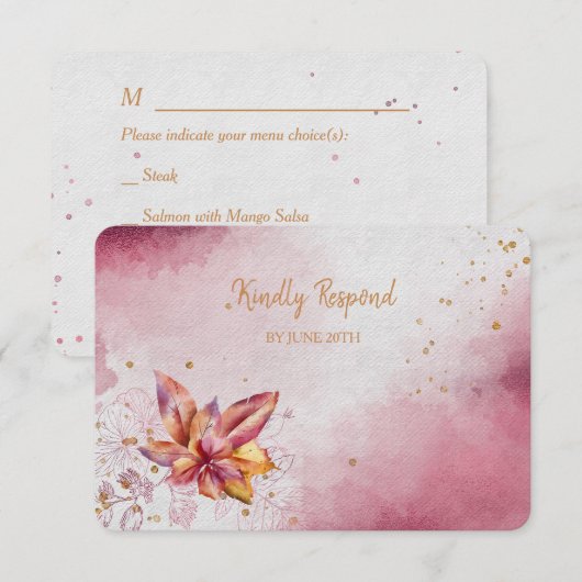 Maroon Roze Bloemen Modern Menu RSVP (Voorkant / Achterkant)