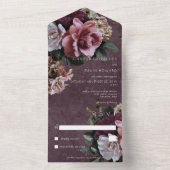 Maroon & Roze Floral Modern No Dinner All In One Uitnodiging (Binnen)