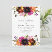 Maroon Roze Sinaasappel Herfst Bloemen Waterverf b Kaart (Staand voorkant)