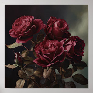 Maroon Rozen Bloem Art Print Poster