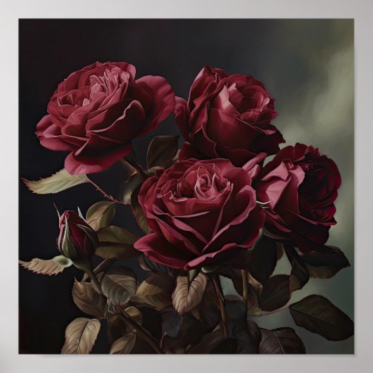 Maroon Rozen Bloem Art Print Poster (Voorkant)