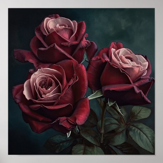 Maroon Rozen Bloem Art Print Poster (Voorkant)