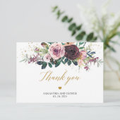 Maroon rozen blozen blozend gouden glitter bedankkaart (Staand voorkant)