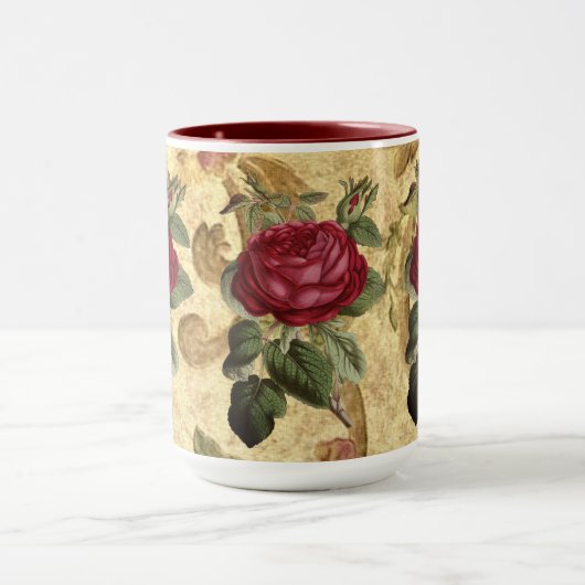 Maroon Rozen op Gouden Tapestry Koffie Mok (Midden)