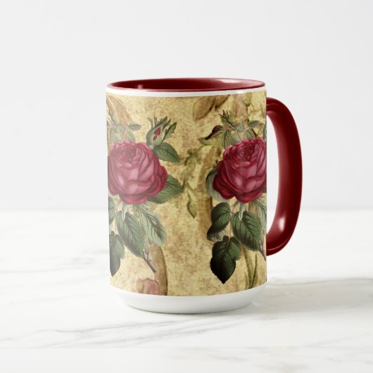 Maroon Rozen op Gouden Tapestry Koffie Mok (Voorkant rechts)