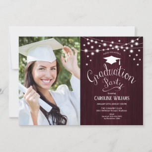 Maroon Rustic Graduparty met foto Kaart