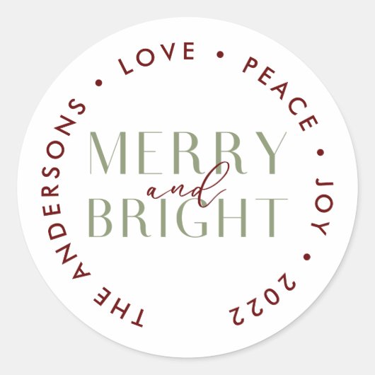 Maroon Sage Merry en Bright kerstfamilie Ronde Sticker (Voorkant)