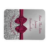 Maroon Satijn Boog & Zilver - Save The Date Magneet (Horizontaal)