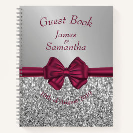 Maroon Satin Bow & Silver - Guest Book Notitieboek