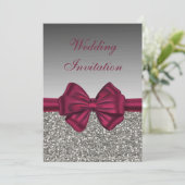 Maroon Satin Bow & Silver - Weddenschap Kaart (Staand voorkant)