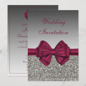 Maroon Satin Bow & Silver - Weddenschap Kaart (Voorkant / Achterkant)