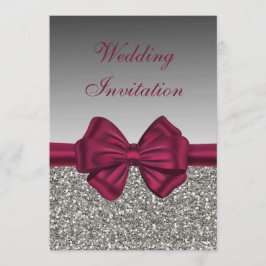 Maroon Satin Bow & Silver - Weddenschap Kaart