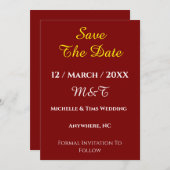 Maroon Save the Date Wedding Card | Elegant  Kaart (Voorkant / Achterkant)
