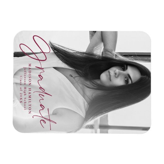 Maroon Script Afstuderen Aankondiging Foto Magneet (Horizontaal)