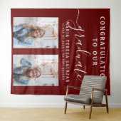 Maroon Script Calligraphy Twee Foto's Afstudeerfee Wandkleed (In Situ (horizontaal))