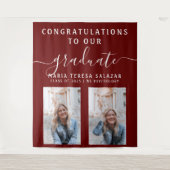 Maroon Script Calligraphy Twee Foto's Afstudeerfee Wandkleed (Voorkant)