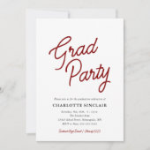 Maroon Script Simple Budget Afstudeerder Party Inv Kaart (Voorkant)