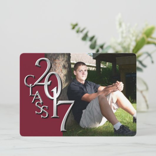 Maroon & Silver 2017 Afstuderen Uitnodiging (Staand voorkant)