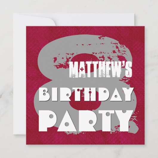 MAROON SILVER 8th Birthday Party 8 Year Old V11E Kaart (Voorkant)