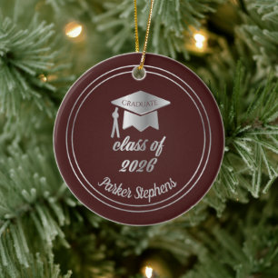 Maroon Silver Afstuderen Pet Afstuderen 2023 Foto Keramisch Ornament